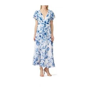 ML Monique Lhuillier Floral Tie Waist Maxi